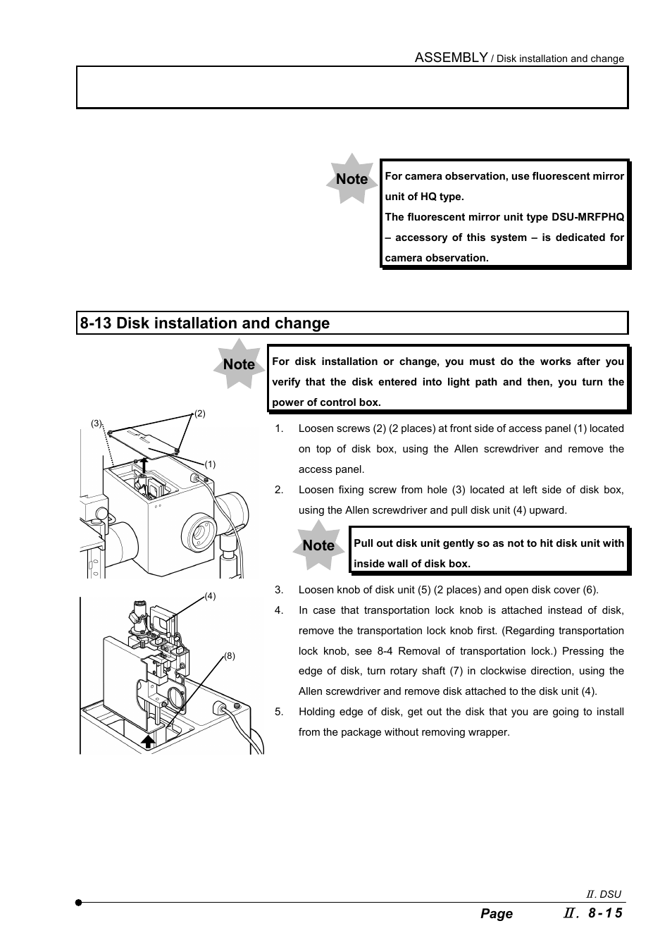 13 disk installation and change, Assembly, 8 - 1 5 page | Olympus IX2-DSU BX-DSU User Manual | Page 69 / 84