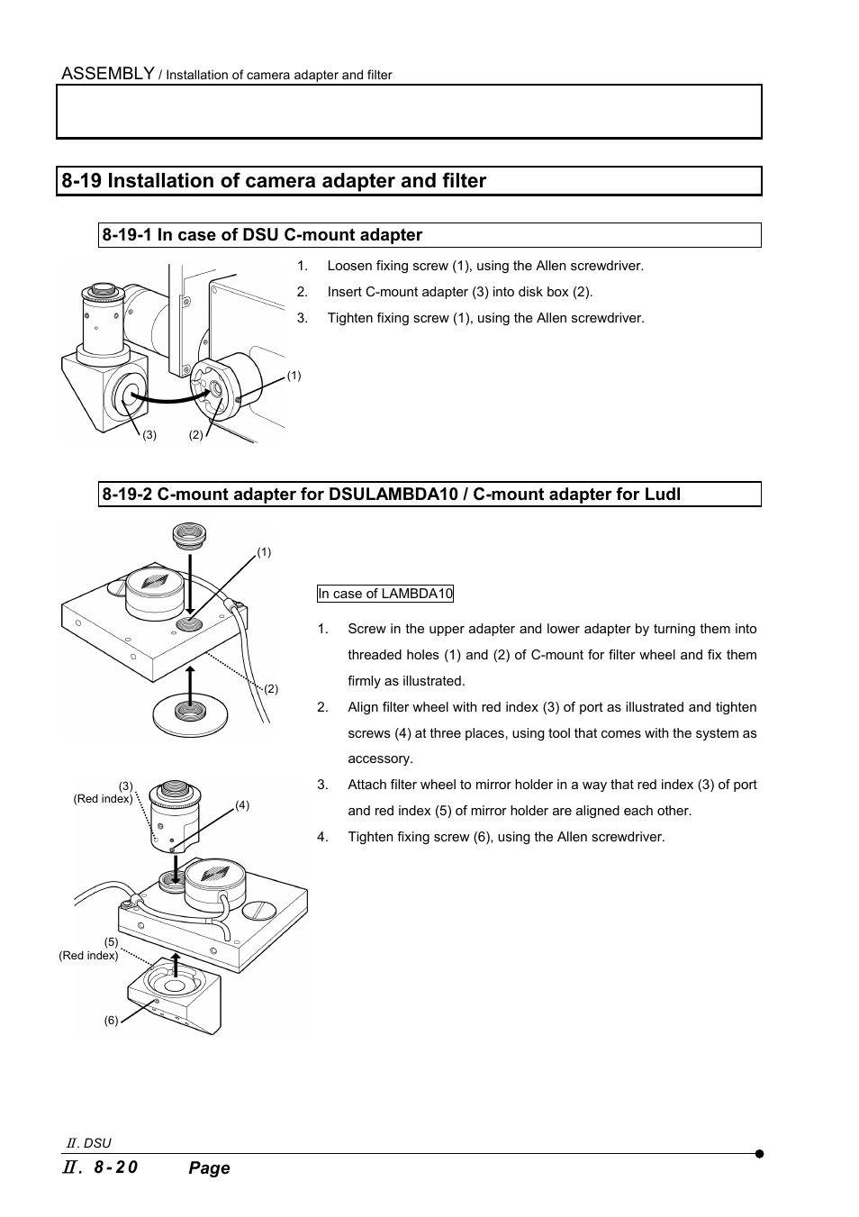 19 installation of camera adapter and filter, 19-1 in case of dsu mount adapter, Assembly | 8 - 2 0 page, 19-1 in case of dsu c-mount adapter | Olympus IX2-DSU BX-DSU User Manual | Page 74 / 84