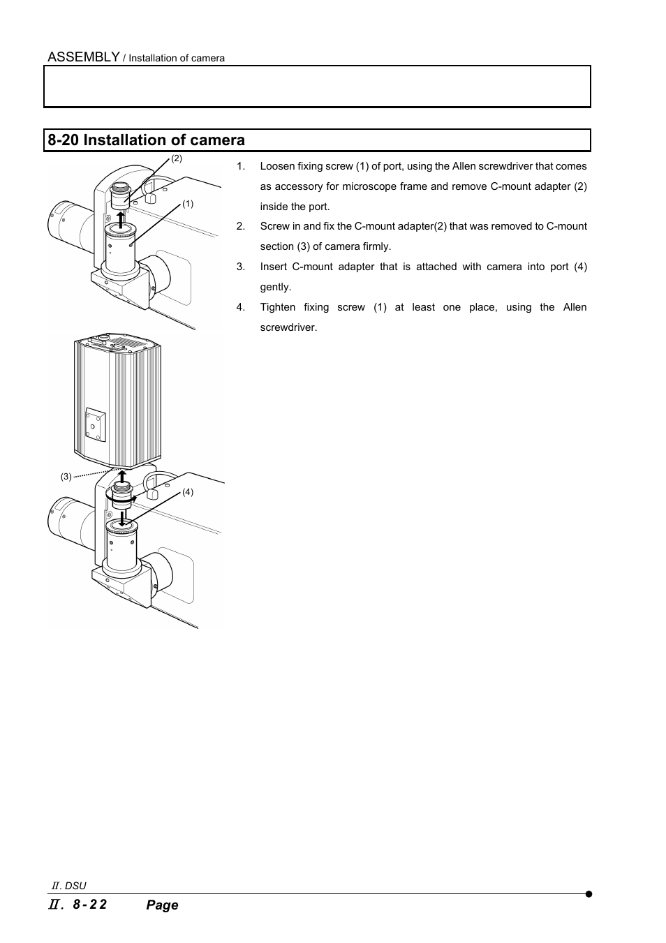 20 installation of camera, Assembly, 8 - 2 2 page | Olympus IX2-DSU BX-DSU User Manual | Page 76 / 84