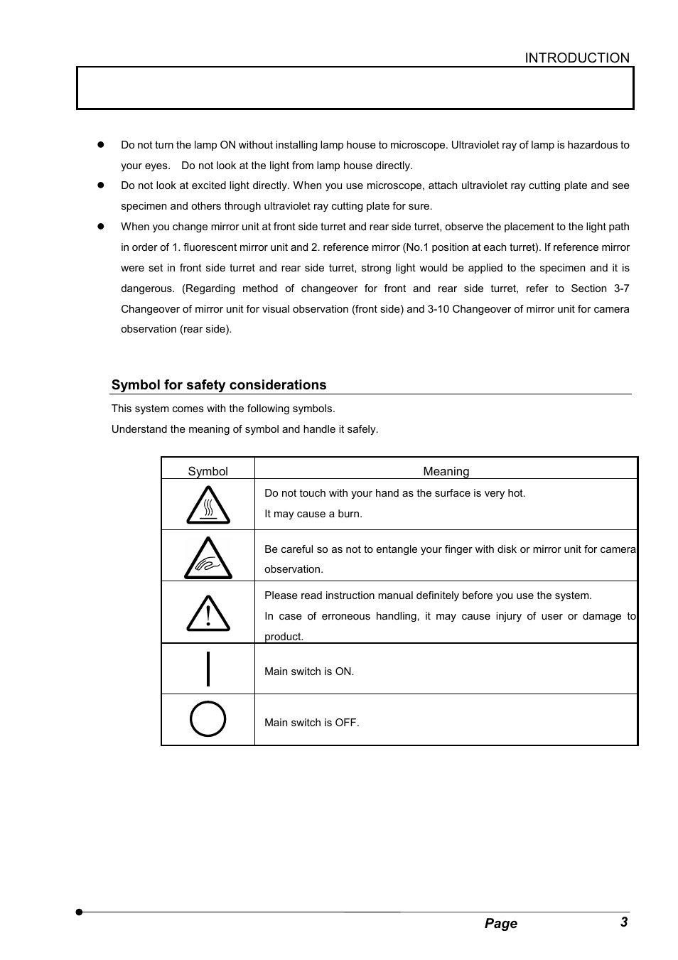 Symbol for safety considerations | Olympus IX2-DSU BX-DSU User Manual | Page 9 / 84