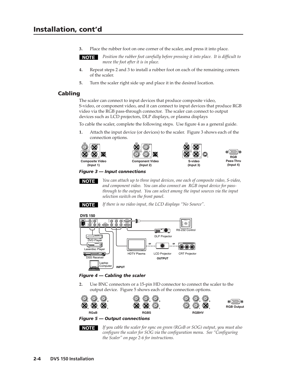 Installation, cont’d, Cabling, Remote rgb rgb pass-thru s-video | Dvs 150 | Extron Electronics DVS 150 User Manual | Page 14 / 38