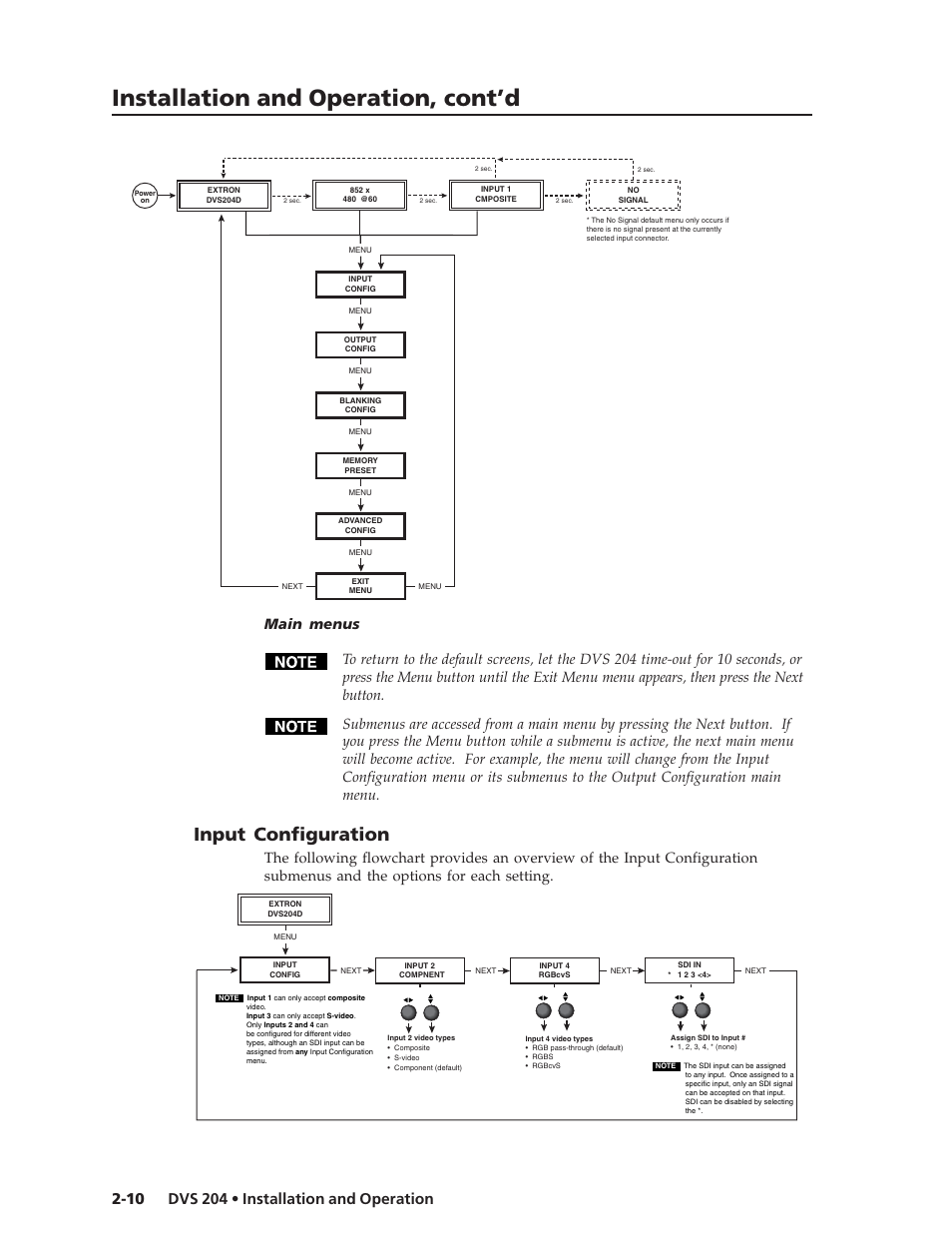 Installation and operation, cont’d, Input configuration | Extron Electronics DVS 204 Series User Manual | Page 20 / 52