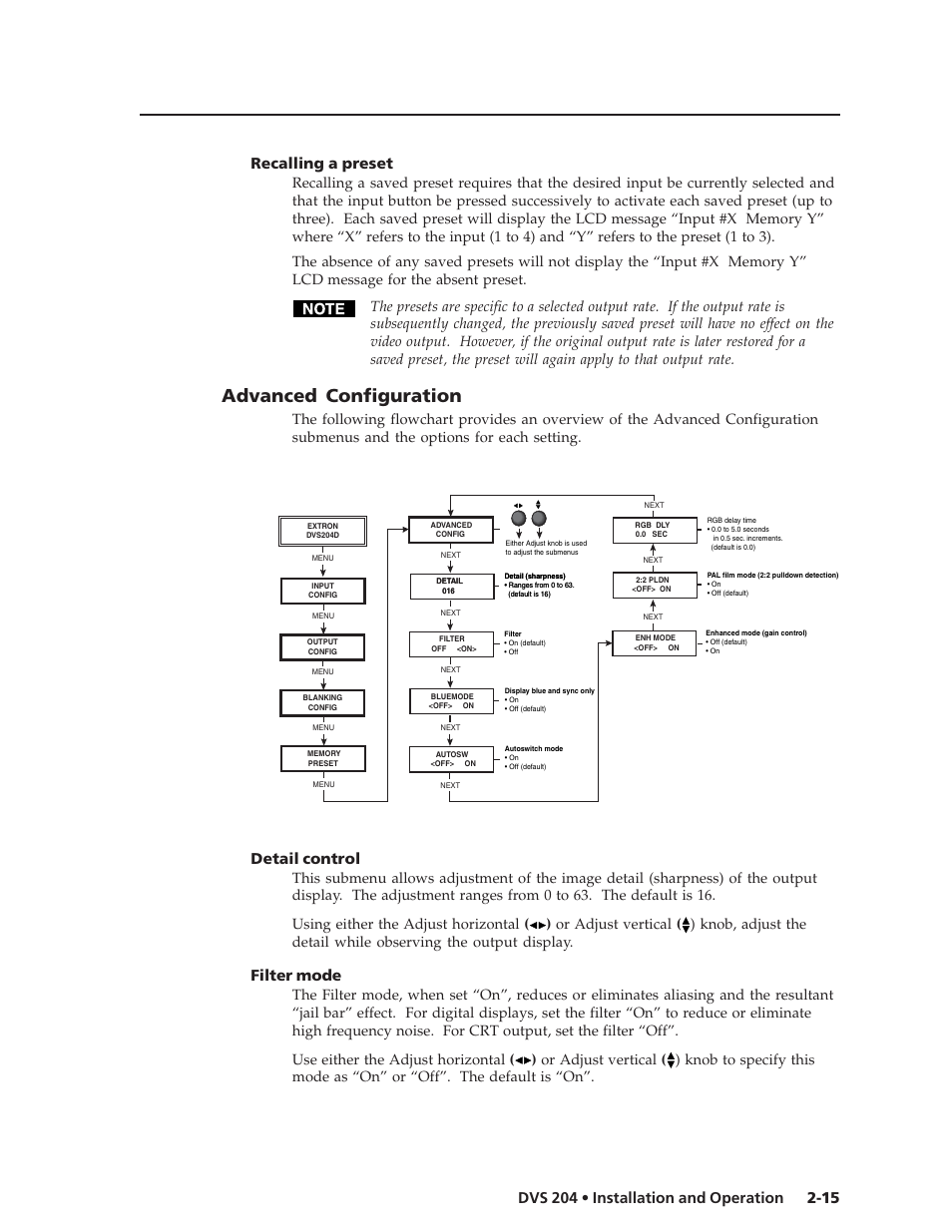 Advanced configuration, Detail control, Filter mode | Extron Electronics DVS 204 Series User Manual | Page 25 / 52