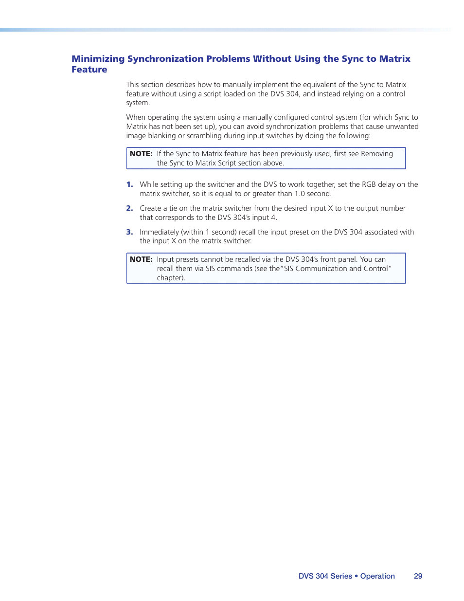 Minimizing synchronization problems, Without using the sync to matrix feature | Extron Electronics DVS 304 Series User Guide User Manual | Page 34 / 92