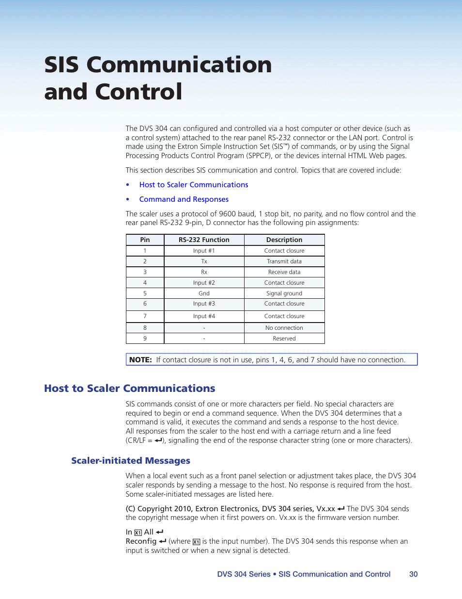 Sis communication and control, Host to scaler communications, Scaler-initiated messages | Extron Electronics DVS 304 Series User Guide User Manual | Page 35 / 92