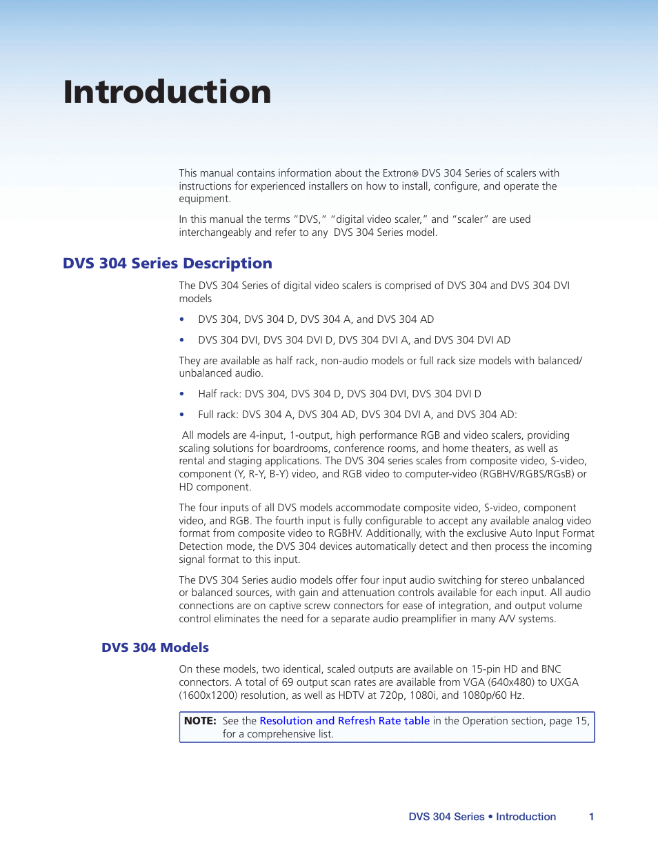 Introduction, Dvs 304 series description, Dvs 304 models | Extron Electronics DVS 304 Series User Guide User Manual | Page 6 / 92