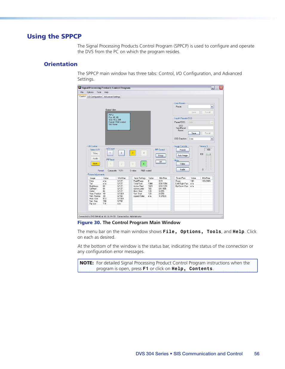 Using the sppcp, Orientation | Extron Electronics DVS 304 Series User Guide User Manual | Page 61 / 92