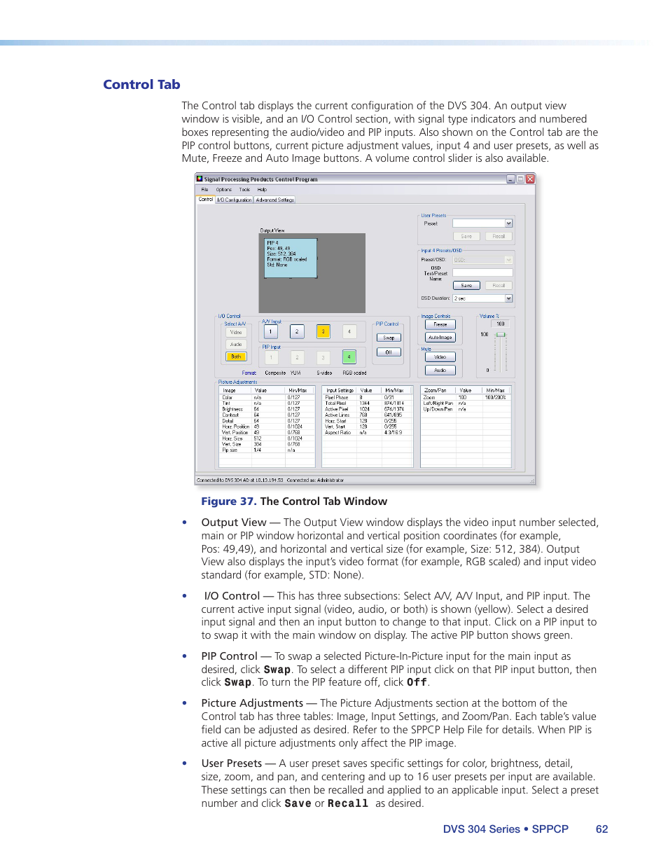 Control tab | Extron Electronics DVS 304 Series User Guide User Manual | Page 67 / 92