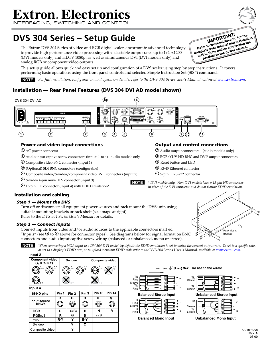 Extron Electronics DVS 304 Series Setup Guide User Manual | 4 pages