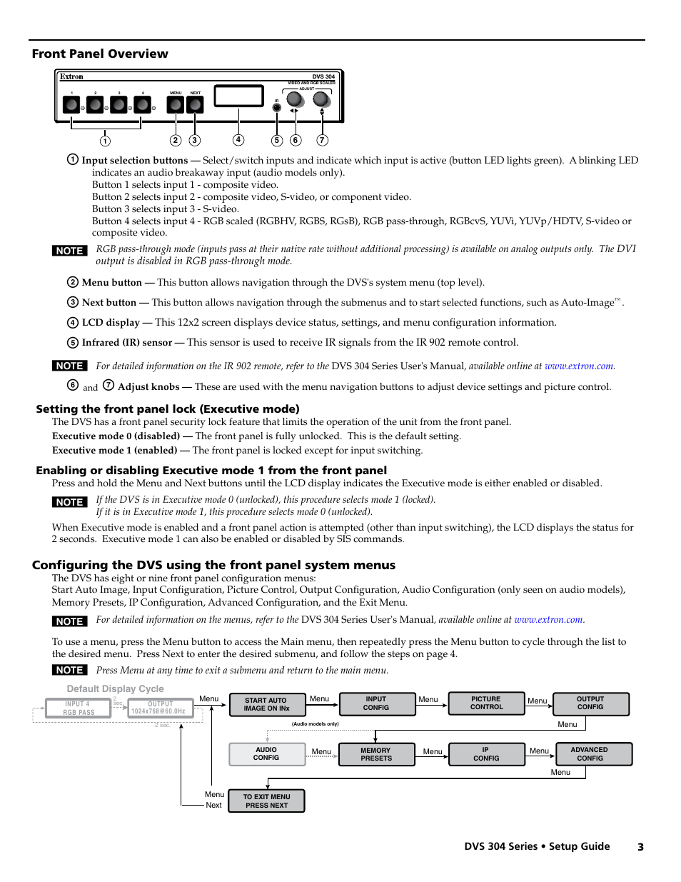 Front panel overview | Extron Electronics DVS 304 Series Setup Guide User Manual | Page 3 / 4