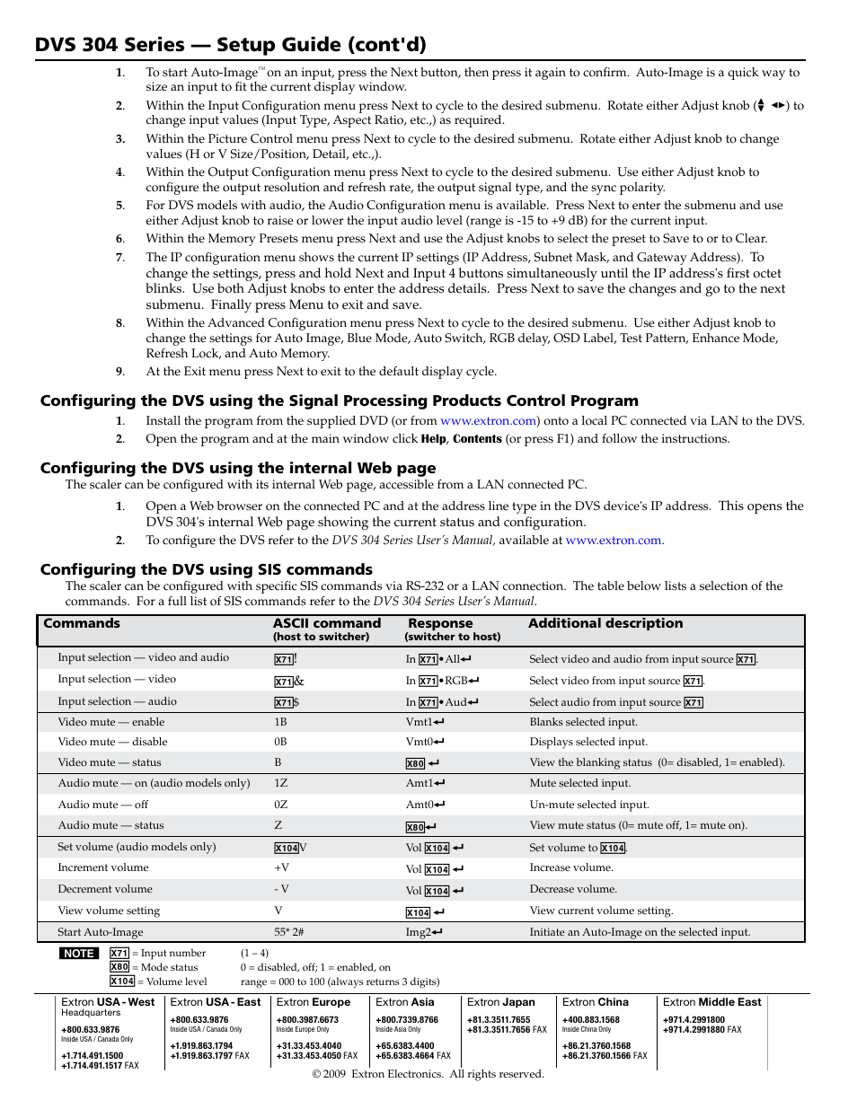 Dvs 304 series — setup guide (cont'd), Configuring the dvs using the internal web page, Configuring the dvs using sis commands | Extron Electronics DVS 304 Series Setup Guide User Manual | Page 4 / 4