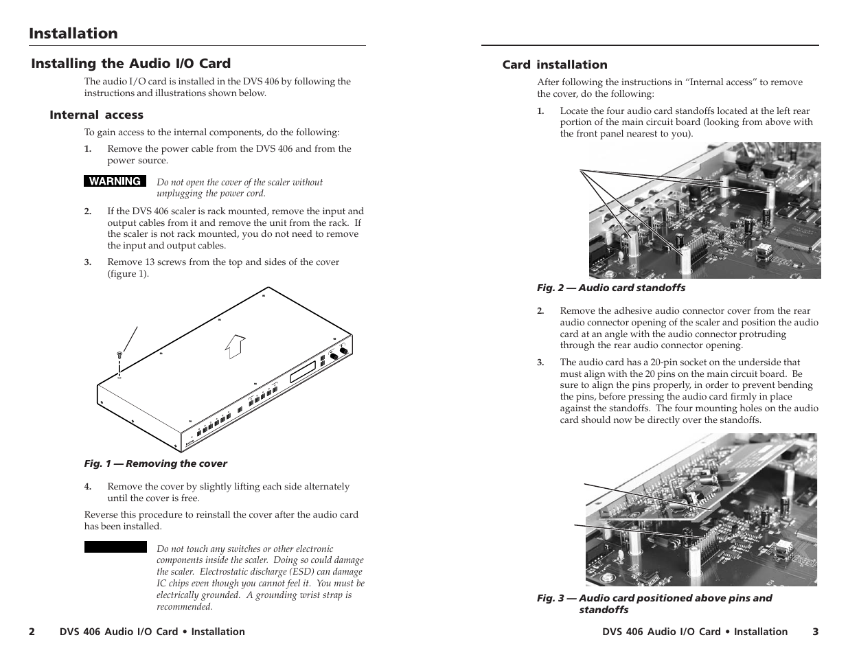 Installation | Extron Electronics DVS 406 Audio I_O Card User Manual | Page 2 / 2