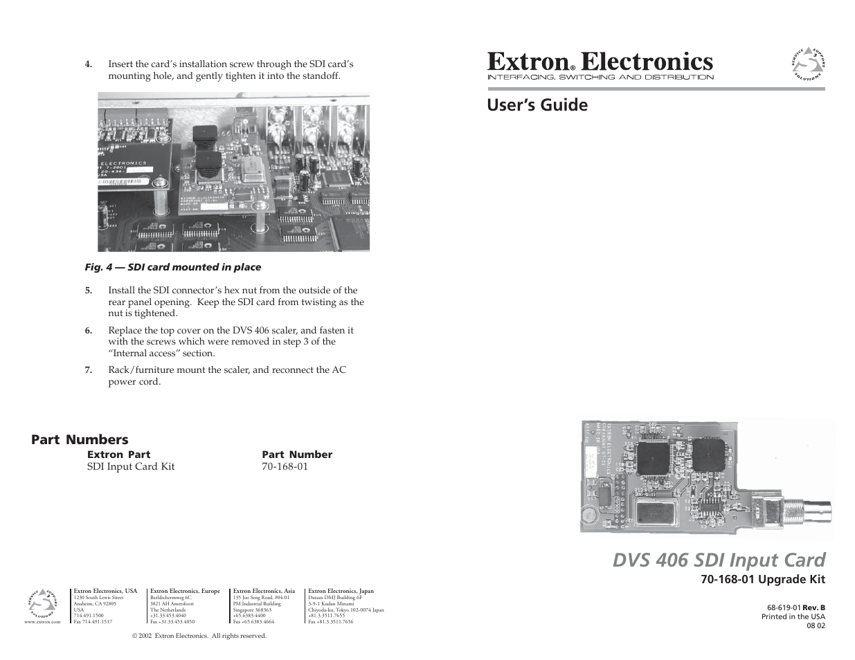 Extron Electronics DVS 406 SDI Input Card User Manual | 2 pages