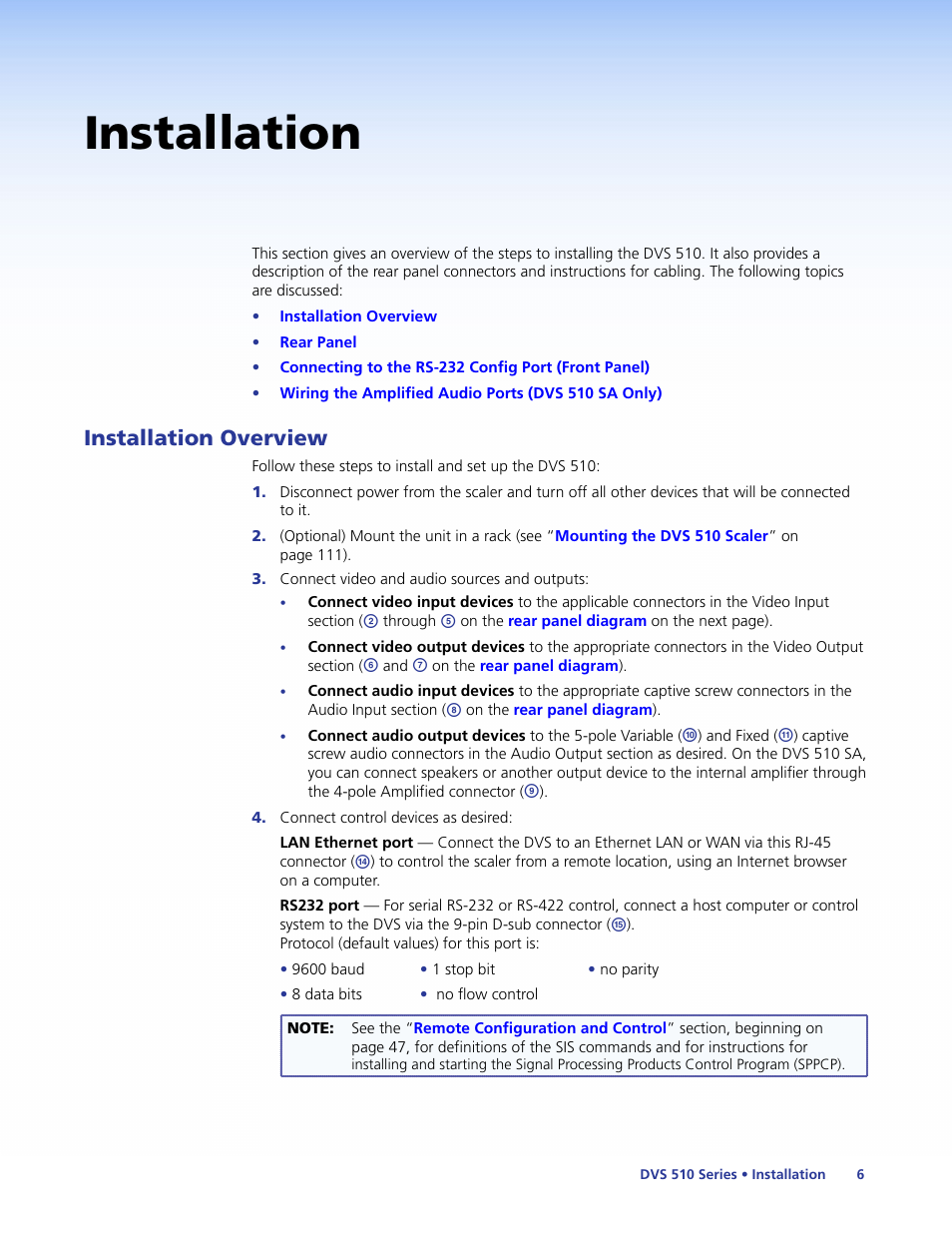 Installation, Installation overview | Extron Electronics DVS 510 Series User Guide User Manual | Page 12 / 128