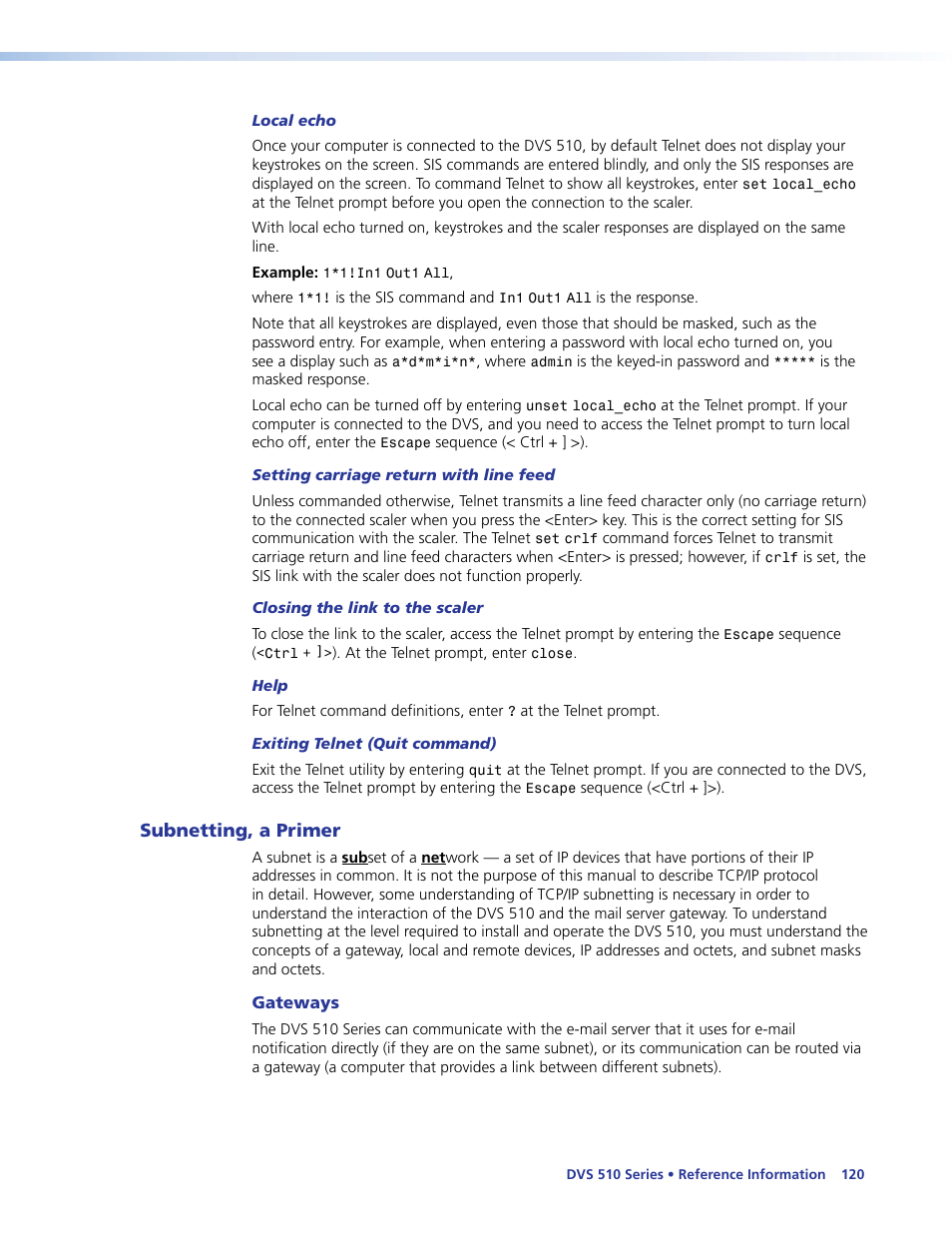 Subnetting, a primer, E using a subnet (see | Extron Electronics DVS 510 Series User Guide User Manual | Page 126 / 128