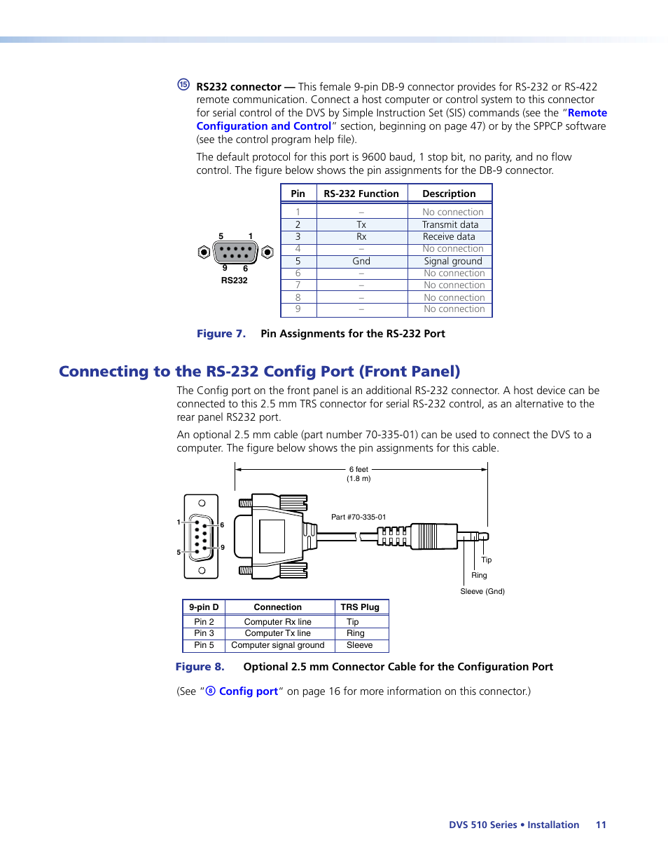 Connecting to the rs-232 config port (front panel), Connecting to the rs-232 config port, Front panel) | Extron Electronics DVS 510 Series User Guide User Manual | Page 17 / 128