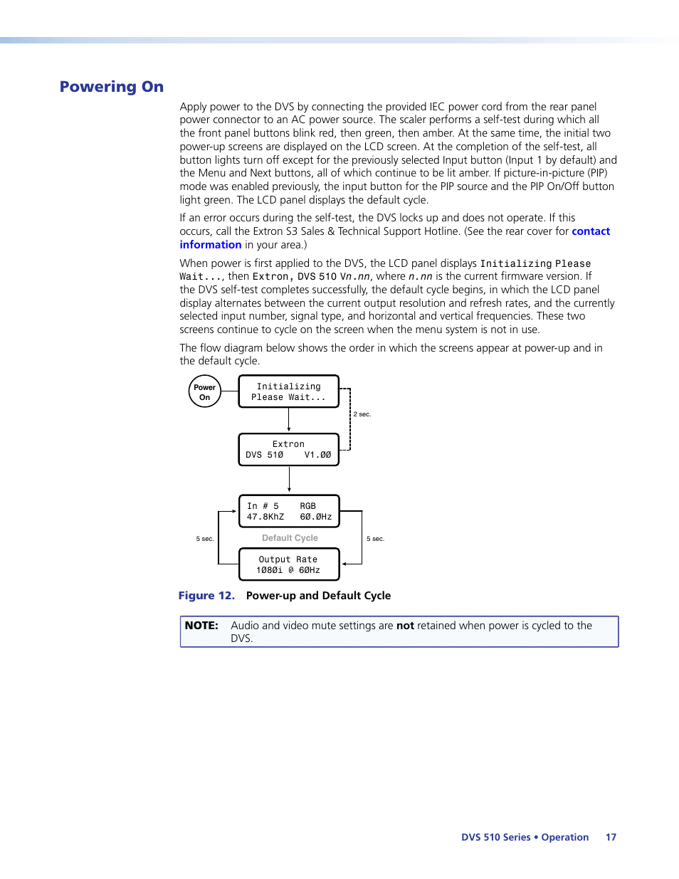 Powering on | Extron Electronics DVS 510 Series User Guide User Manual | Page 23 / 128