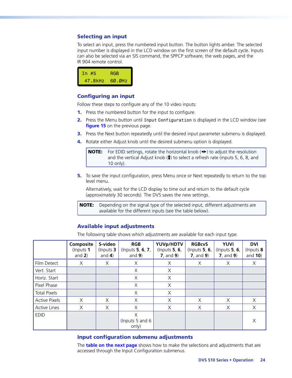 Select an input, For the main window | Extron Electronics DVS 510 Series User Guide User Manual | Page 30 / 128