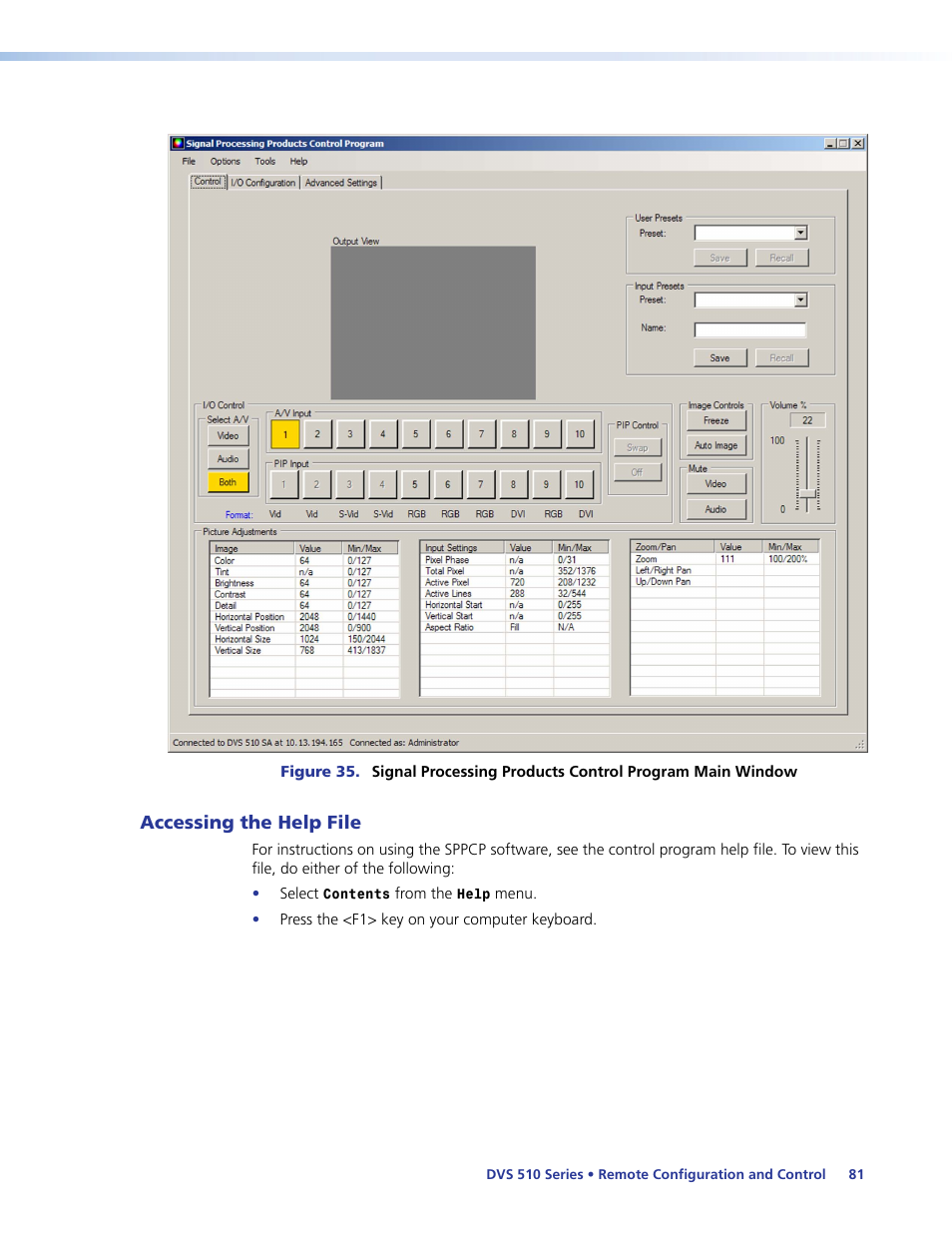 Accessing the help file | Extron Electronics DVS 510 Series User Guide User Manual | Page 87 / 128