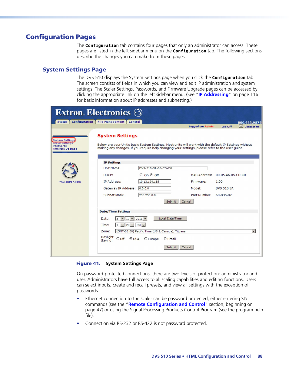 Configuration pages | Extron Electronics DVS 510 Series User Guide User Manual | Page 94 / 128