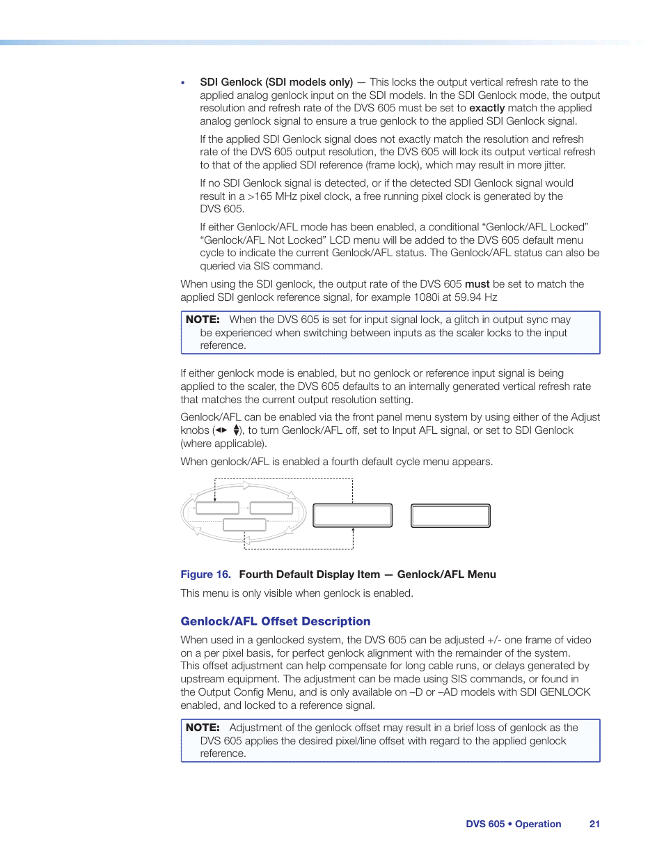 Genlock/afl offset description | Extron Electronics DVS 605 User Guide User Manual | Page 27 / 98
