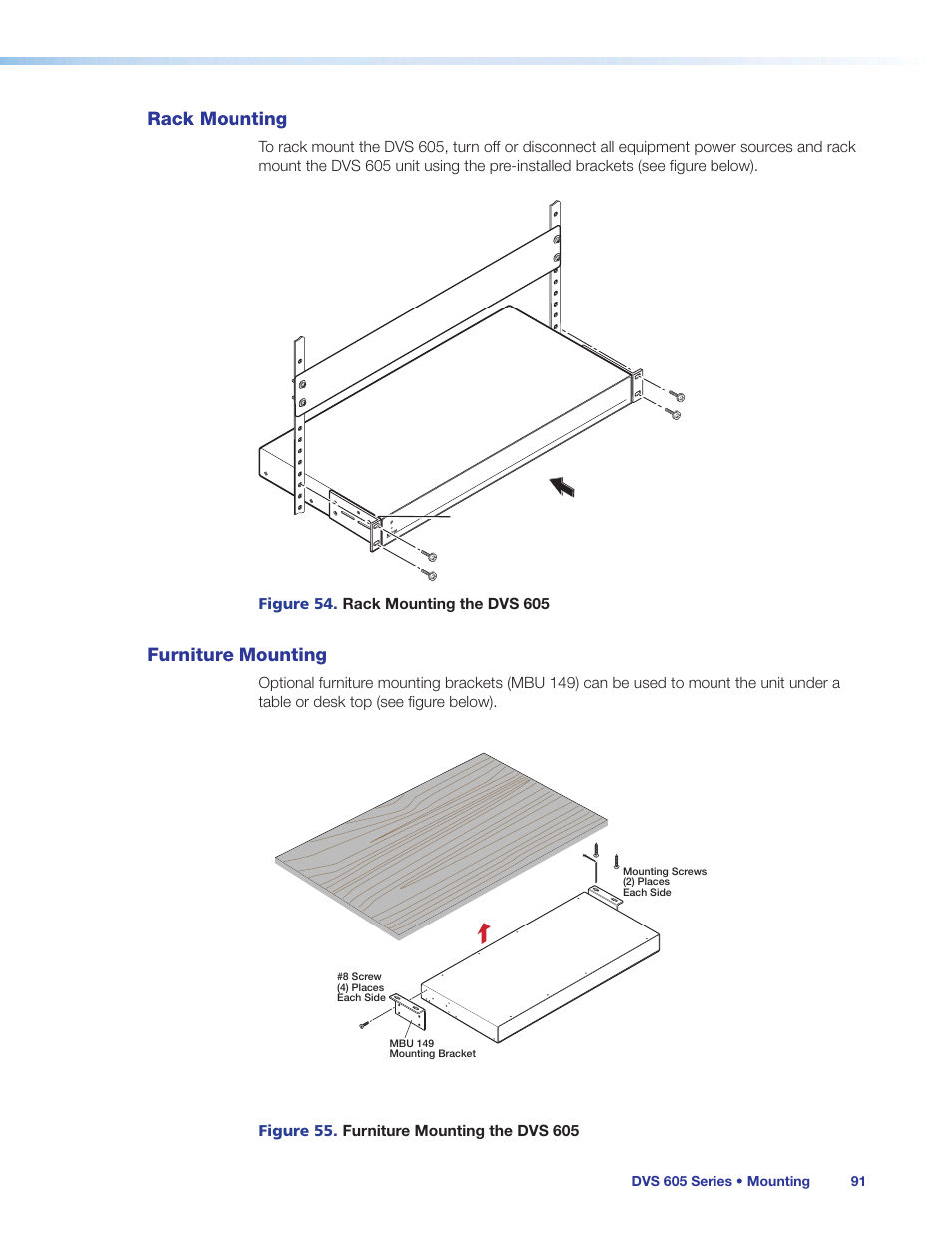 Rack mounting, Furniture mounting, Rack mounting furniture mounting | Extron Electronics DVS 605 User Guide User Manual | Page 97 / 98