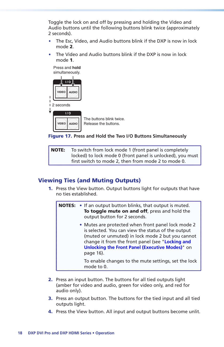 Viewing ties (and muting outputs), Viewing ties (and muting, Outputs) | Extron Electronics DXP DVI Pro Setup Guide User Manual | Page 24 / 48