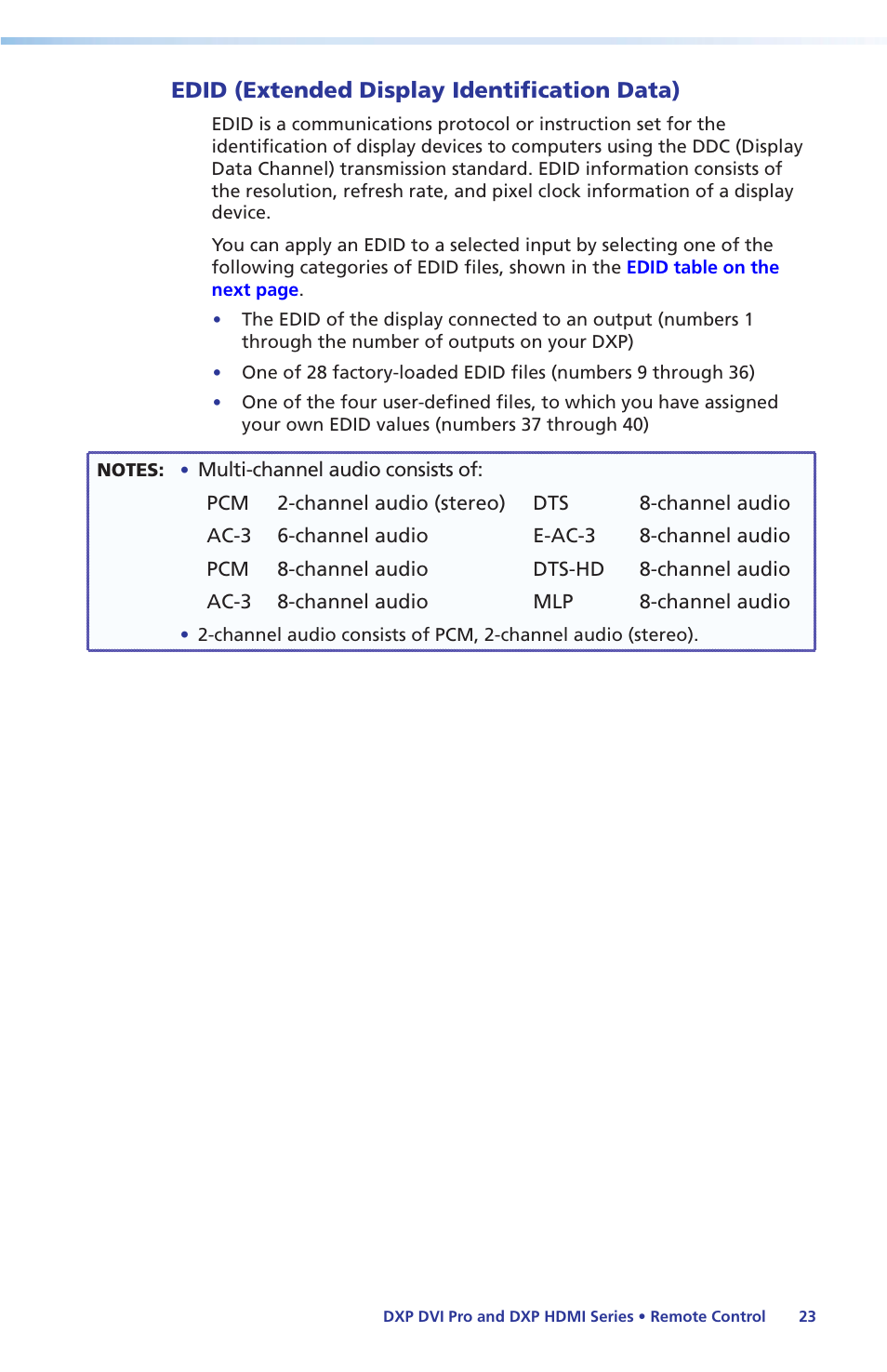 Edid (extended display identification data), Edid (extended display, Identification data) | In the "remote | Extron Electronics DXP DVI Pro Setup Guide User Manual | Page 29 / 48