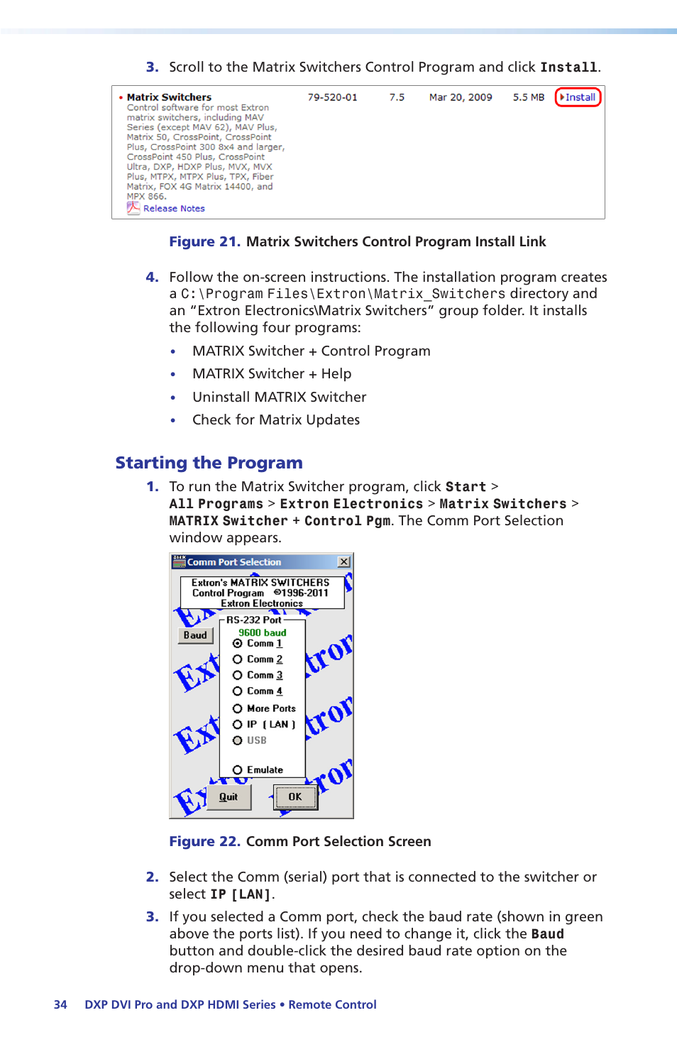 Starting the program | Extron Electronics DXP DVI Pro Setup Guide User Manual | Page 40 / 48