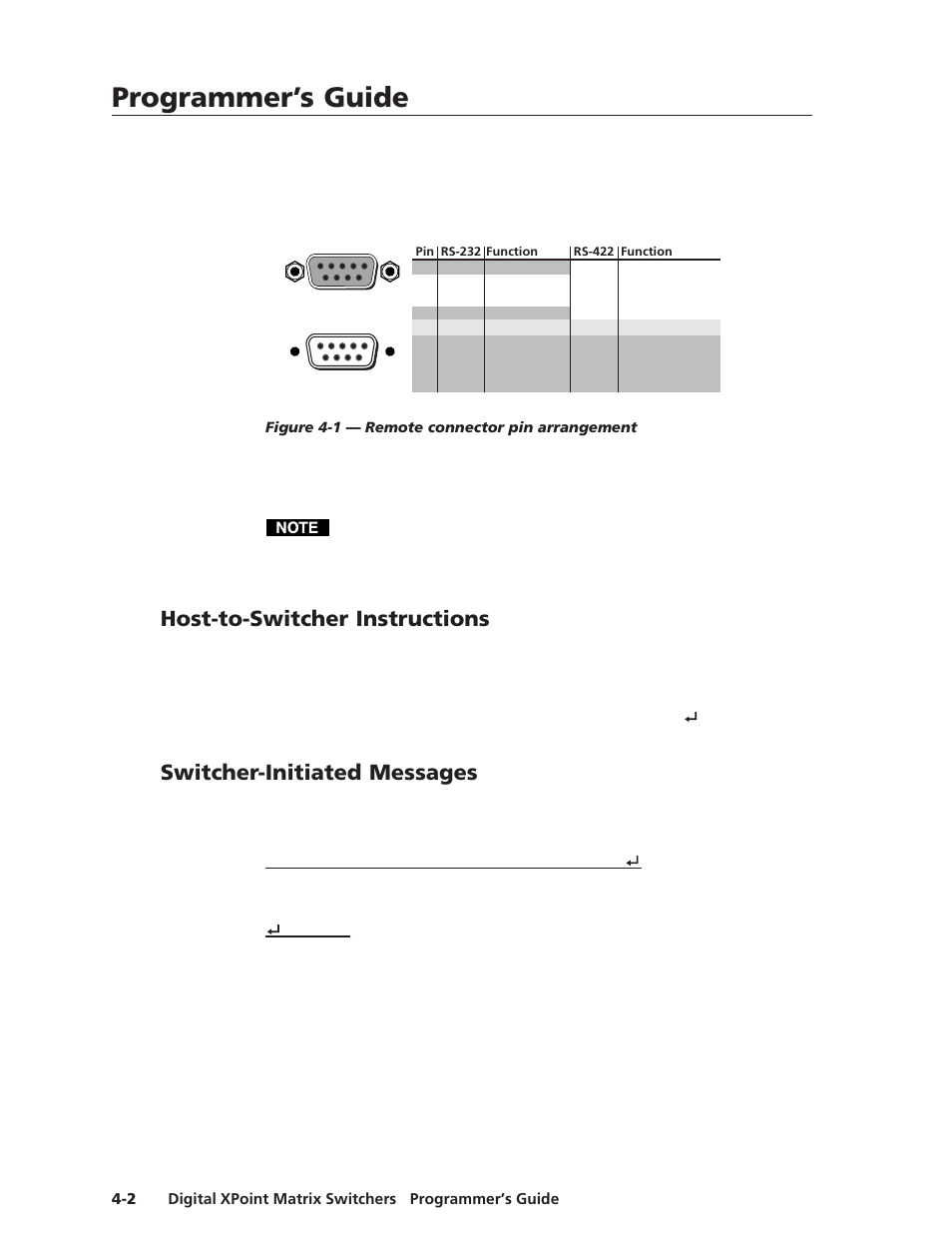 Host-to-switcher instructions, Switcher-initiated messages, Programmer’s guide | Programmer’s guide, cont’d | Extron Electronics DXP Series User Manual | Page 37 / 65