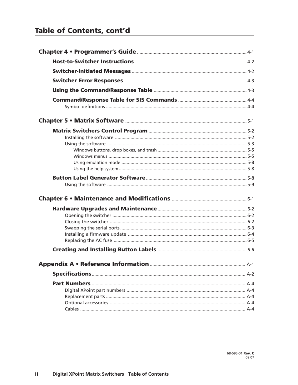 Table of contents, cont’d | Extron Electronics DXP Series User Manual | Page 7 / 65