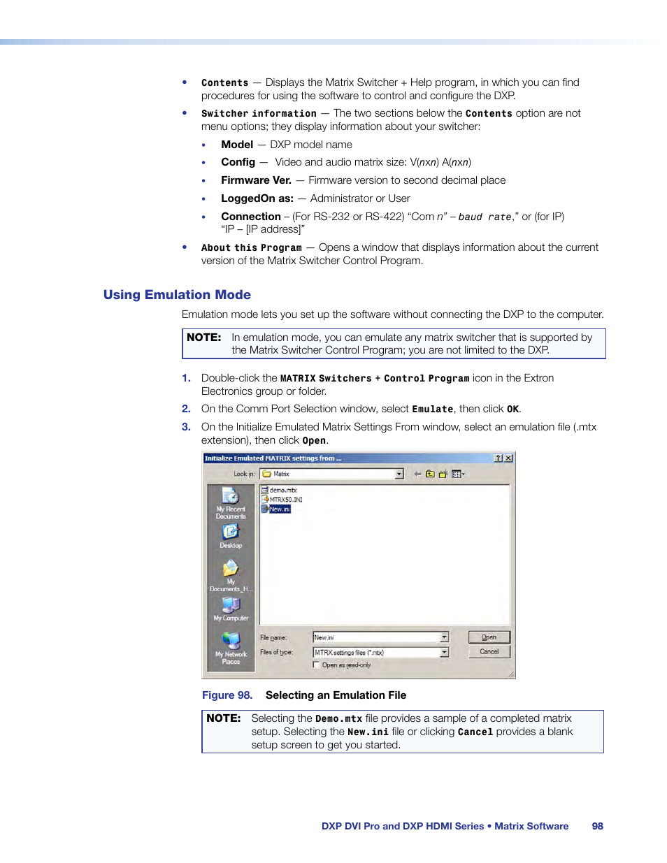 Using emulation mode | Extron Electronics DXP HDMI User Guide User Manual | Page 104 / 136