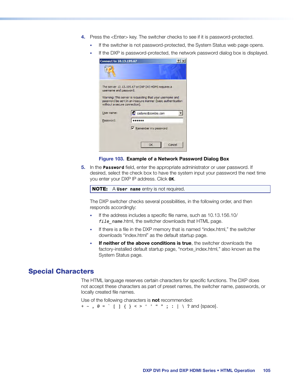 Special characters | Extron Electronics DXP HDMI User Guide User Manual | Page 111 / 136
