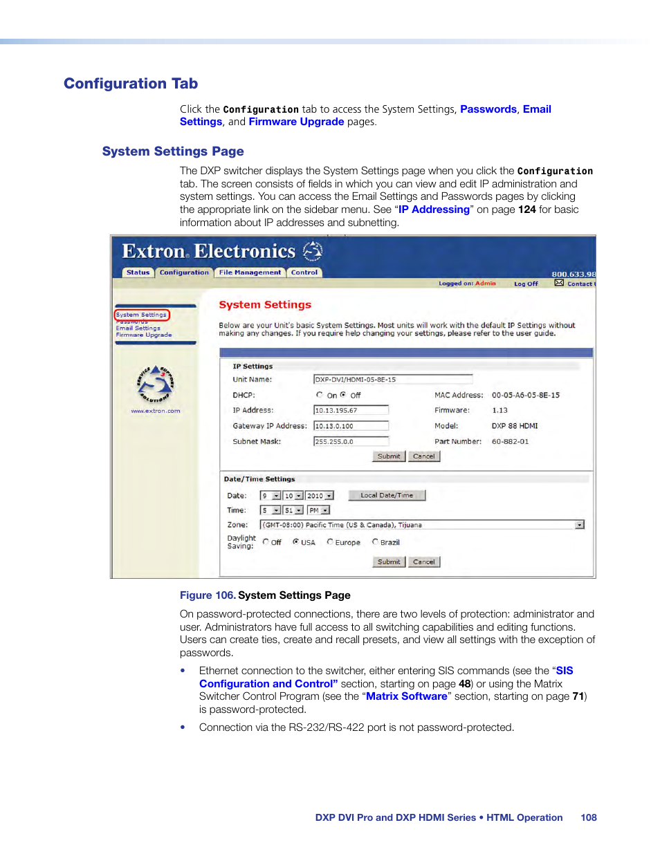 Configuration tab | Extron Electronics DXP HDMI User Guide User Manual | Page 114 / 136