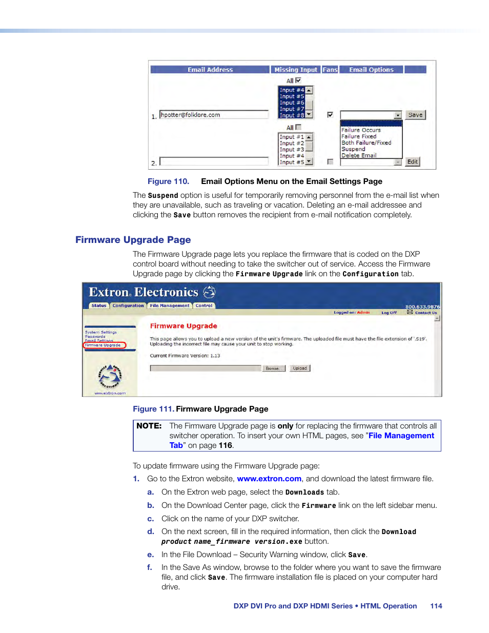 Firmware upgrade | Extron Electronics DXP HDMI User Guide User Manual | Page 120 / 136