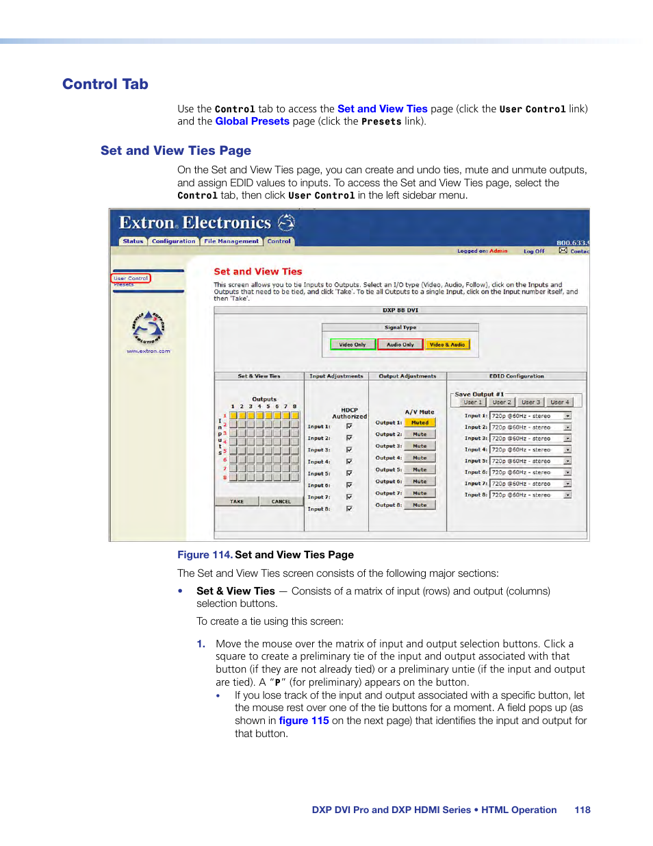 Control tab | Extron Electronics DXP HDMI User Guide User Manual | Page 124 / 136
