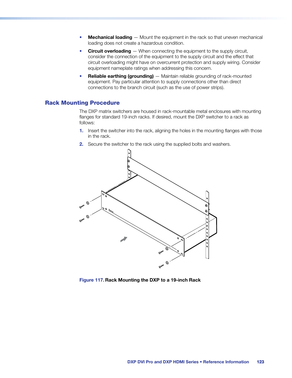 Rack mounting procedure | Extron Electronics DXP HDMI User Guide User Manual | Page 129 / 136