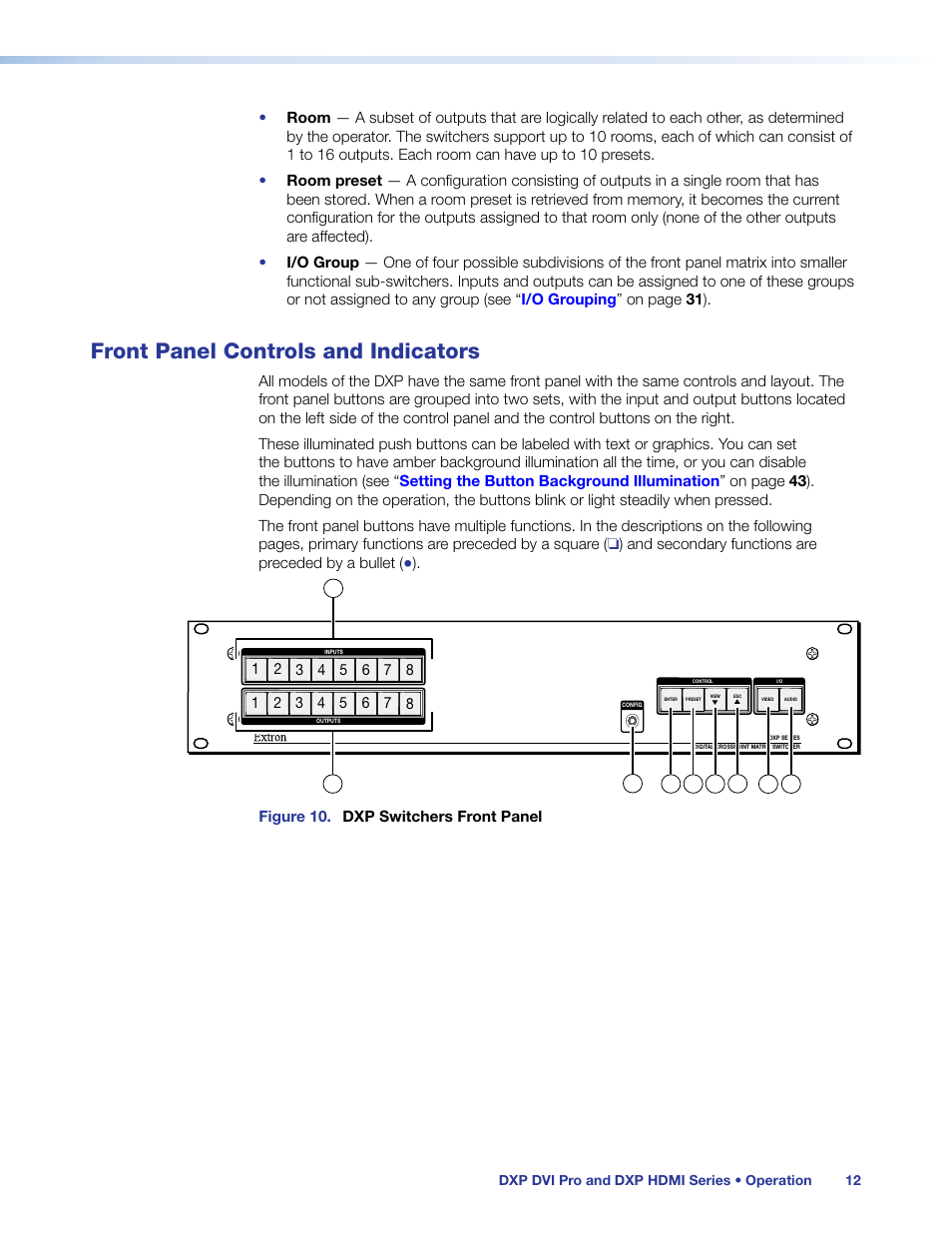 Front panel controls and indicators | Extron Electronics DXP HDMI User Guide User Manual | Page 18 / 136