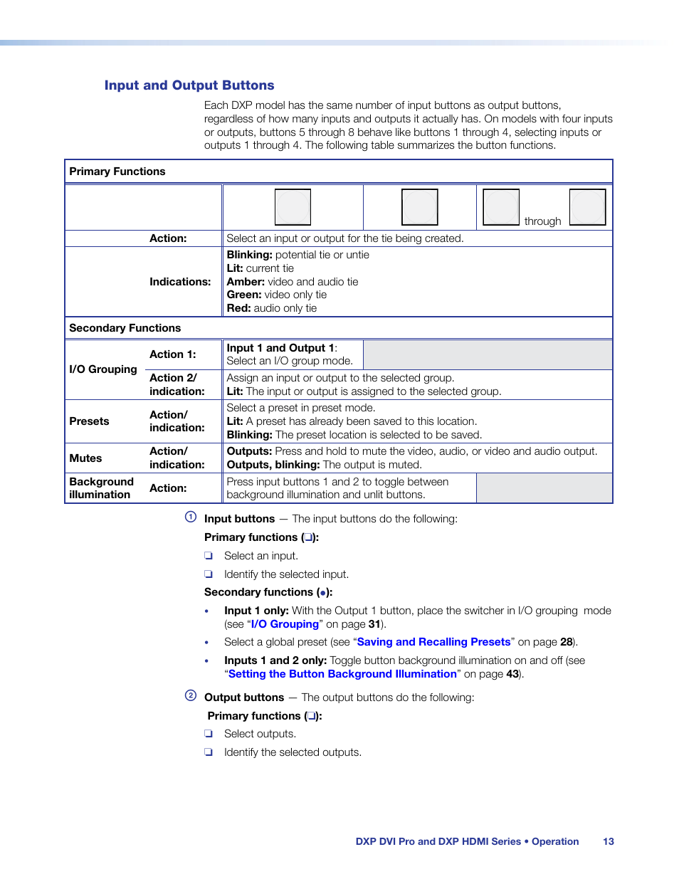 Input and output buttons | Extron Electronics DXP HDMI User Guide User Manual | Page 19 / 136