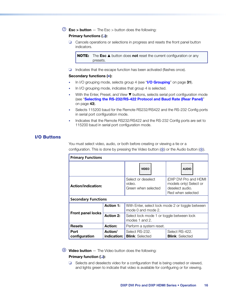 I/o buttons | Extron Electronics DXP HDMI User Guide User Manual | Page 22 / 136