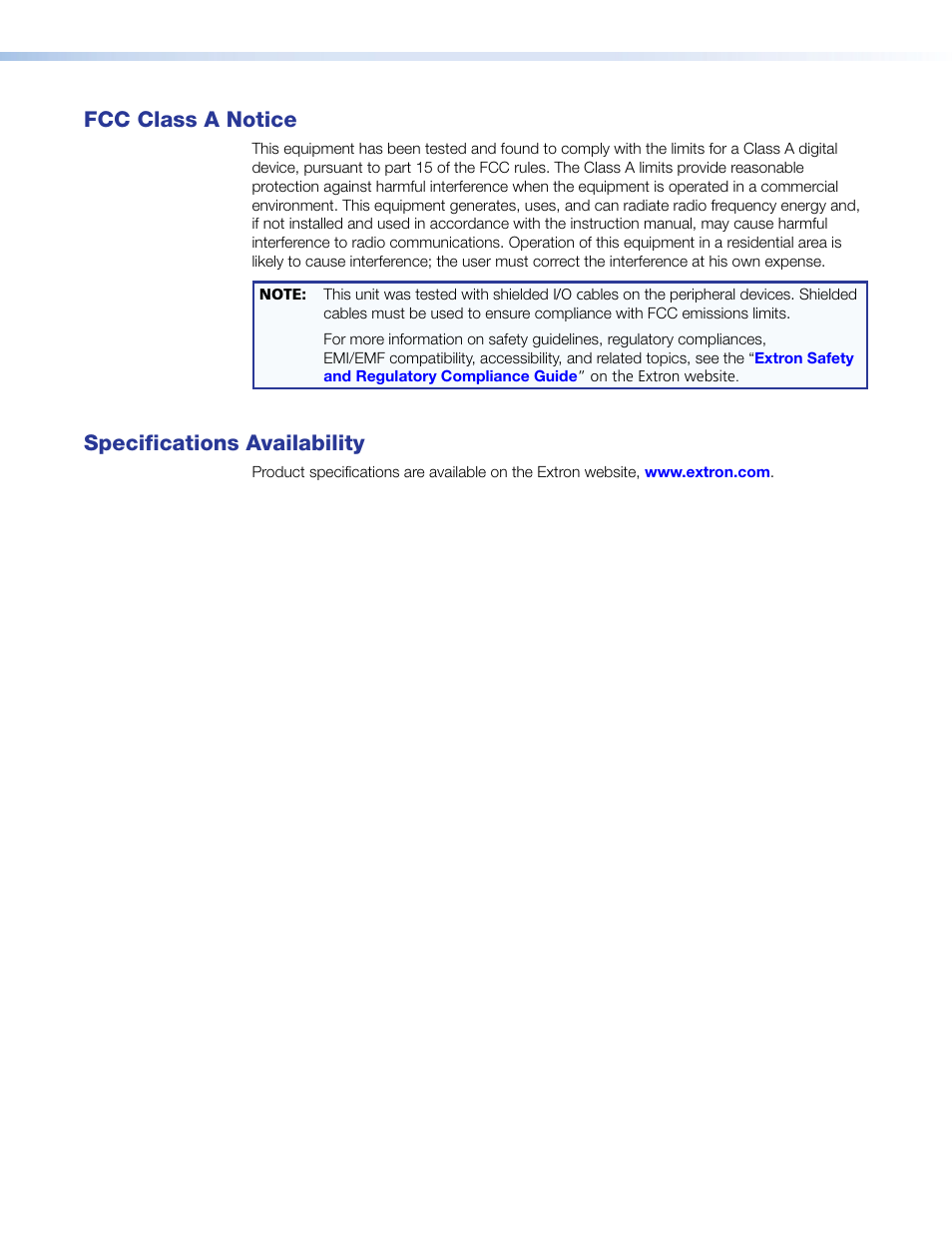 Fcc class a notice, Specifications availability | Extron Electronics DXP HDMI User Guide User Manual | Page 3 / 136