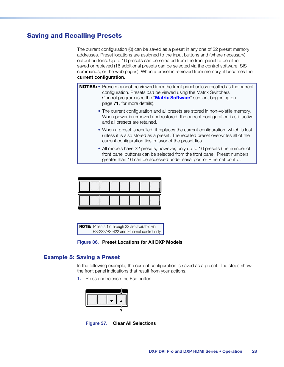 Saving and recalling presets, Example 5: saving a preset | Extron Electronics DXP HDMI User Guide User Manual | Page 34 / 136