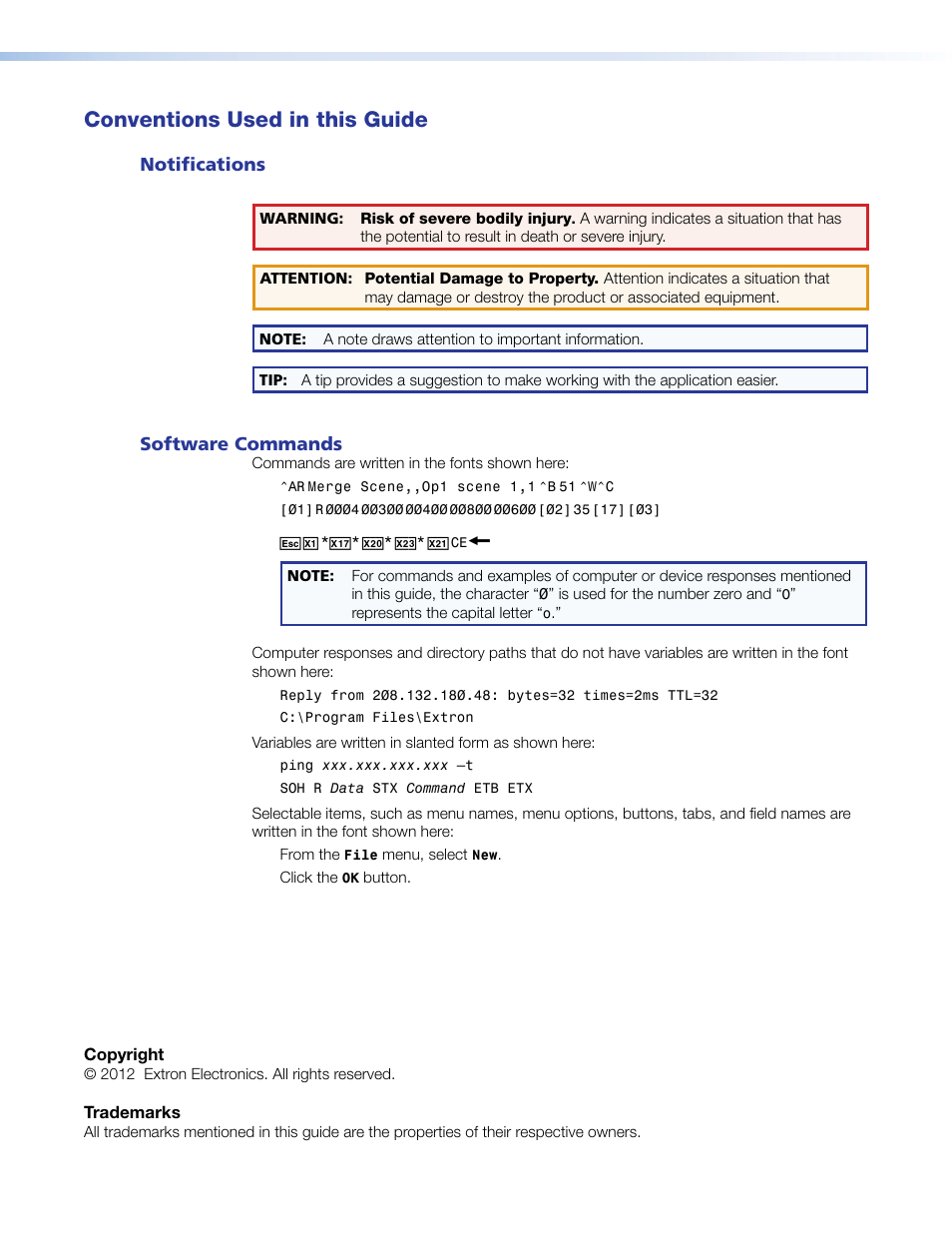 Conventions used in this guide | Extron Electronics DXP HDMI User Guide User Manual | Page 4 / 136