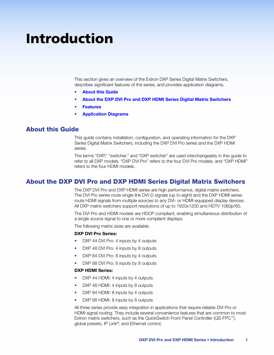 Introduction, About this guide, Digital matrix switchers | Extron Electronics DXP HDMI User Guide User Manual | Page 7 / 136