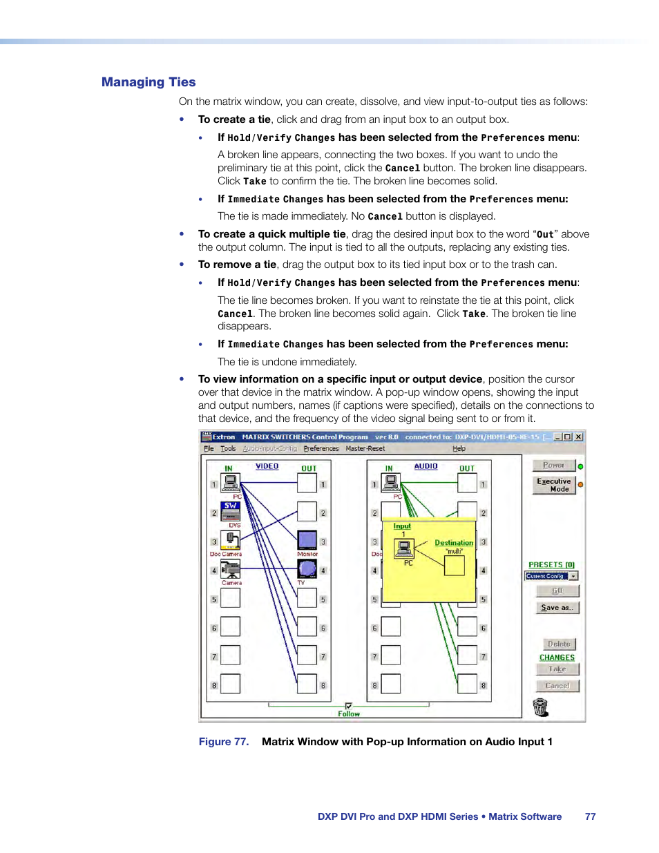 Managing ties | Extron Electronics DXP HDMI User Guide User Manual | Page 83 / 136