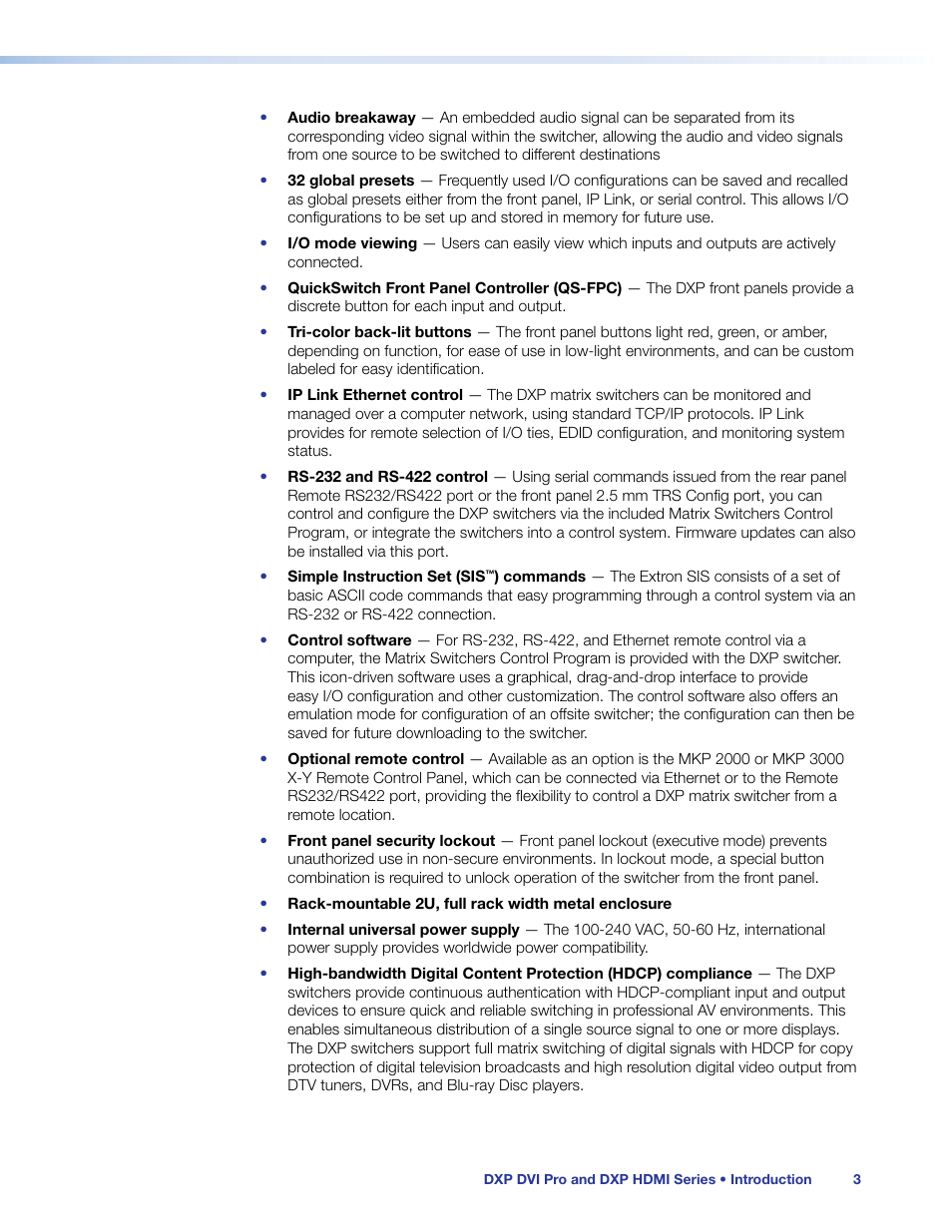 Extron Electronics DXP HDMI User Guide User Manual | Page 9 / 136