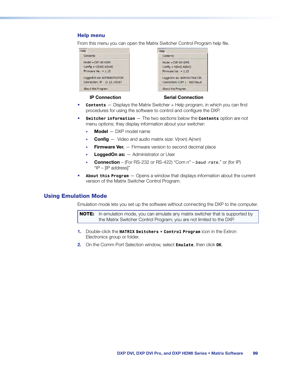 Using emulation mode | Extron Electronics DXP HDMI User Manual | Page 105 / 137