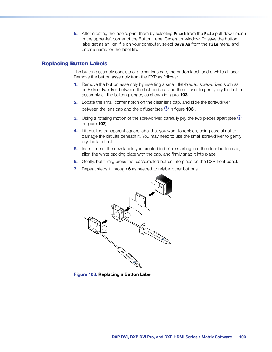 Replacing button labels | Extron Electronics DXP HDMI User Manual | Page 109 / 137