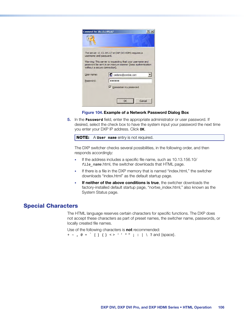 Special characters | Extron Electronics DXP HDMI User Manual | Page 112 / 137