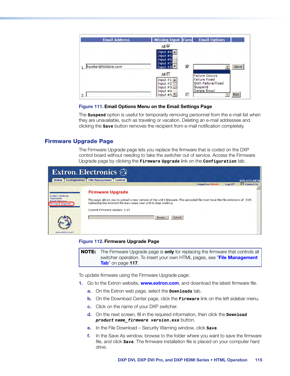 Firmware upgrade | Extron Electronics DXP HDMI User Manual | Page 121 / 137